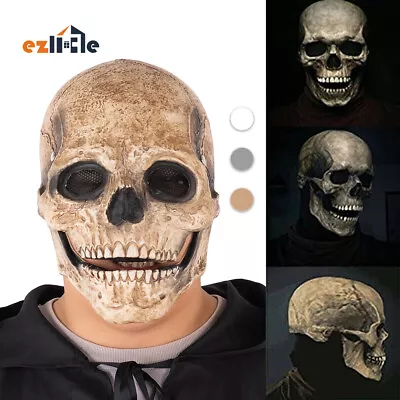 Skull Mask Latex Headgear Prop Halloween Party Full Head Helmet Movable Jaw • $20.39