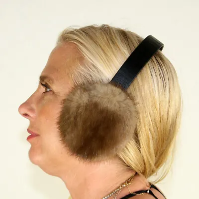 New Lunaraine Mink Fur Ear Muffs Leather Band Efurs4less • $36.99