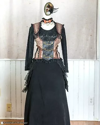 Brown Black Steampunk Costume Medium Ladies Goth Festival Bustle Halloween • $70