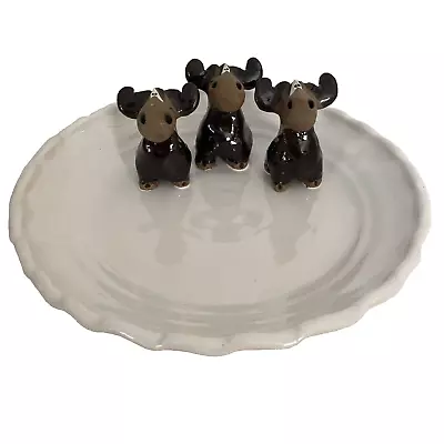 Studio Art Pottery Platter W 3 Sculpted Moose Stoneware Dish Plate Signed 11.5” • $69.97