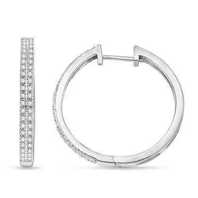 1/4 Cttw Diamond Hoop Earrings For Women Double Row In Sterling Silver • $89.99