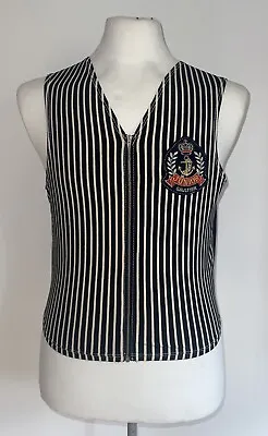 £275 • Buy Jean Paul Gaultier Sz Xl Black Cream Stripe Lycra Front 1990's Waistcoat Top