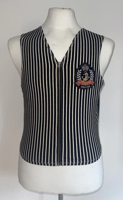 £275 • Buy Jean Paul Gaultier Sz Xl Black Cream Stripe Lycra Front 1990's Waistcoat Top