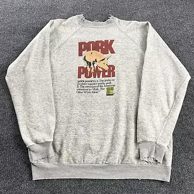 Vintage Velva Sheen Pork Power Pig Gray XL Raglan Crewneck Sweatshirt • $64.99