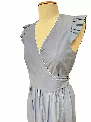 Paul & Joe Sister Light Blue White Trim Ruffle Sleeve Wrap  Sun Dress Size M • $35