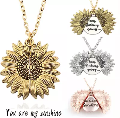 Rose Gold You Are My Sunshine Open Locket Sunflower Pendant Necklace+Gift Bag • £3.49