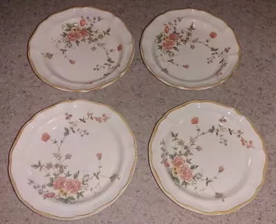 Vintage Mid Century Mikasa Garden Club Silk Bouquet 8  Salad Plates Set Of 4 • $39.99