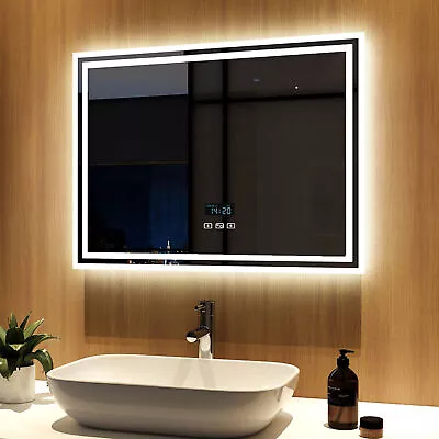 LED Bathroom Mirror With Bluetooth Speaker Shaver Socket Clock 3 Light Colors-1 • £130.99