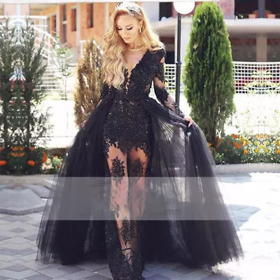 $179.90 • Buy Black Mermaid Lace Tulle Formal Long Evening Pageant Gown Women Prom Party Dress