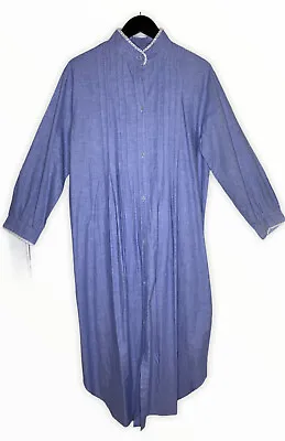 Vintage Lewis Frimel Sz M Women's Prairie Pintuck Long Cotton Nightgown Chambray • $28