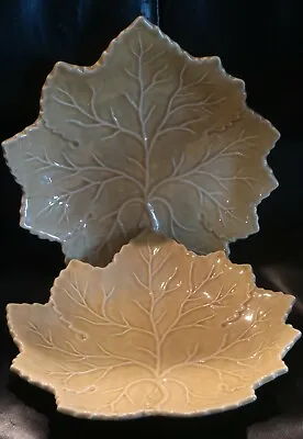 Olfaire Leaf Leaves Plates/Bowls Yellow Set Of 2 Portugal Microwave Safe • $22.50