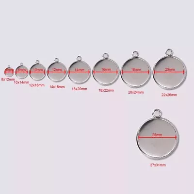 6-30 Mm Round Stainless Steel Pendant Blank Cabochon Base Setting Bezel • £6.40