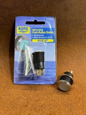 MARPAC 7-1213 Push Button Switch Stainless Steel BLUE LED Marine Boat Boca Style • $24.99