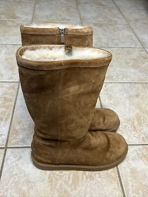 UGG Classic Zip Tall Chestnut Suede Fur Boots Womens Size 10 Worn Twice • $49.95