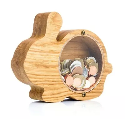Handmade Coin Bank RABBIT Wood Piggy Bank For Boys Girls Adults Easter Bunny • $39.99