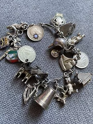 £22.10 • Buy Vintage Silver Charm Bracelet With Charms