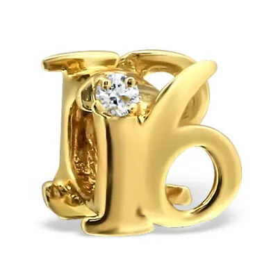 Sterling Silver Gold Plated Number 16 Charm Bead Fits Modern Charm Bracelets UK • £9.99