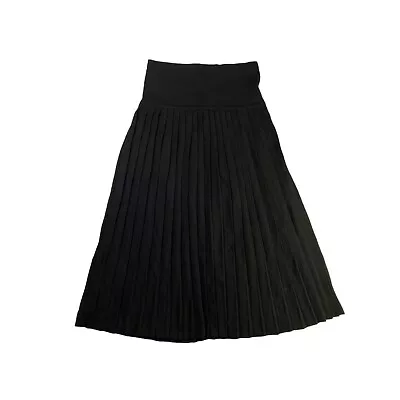 Vintage Saks Fifth Avenue Black Wool Pull On Pleated Knit Sweater Midi Skirt • $28