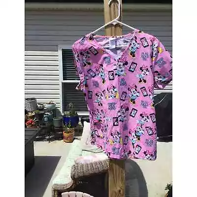 Minnie Mouse Size Medium Scrub Top Pink Be Your Selfie All About Disney Nursing • $16