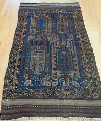 $796 • Buy 2'8 X4'10  ANTIQUE TRIBAL BALOUCHH BLUE HAND KNOTTED 100% WOOL ORIENTAL RUG 