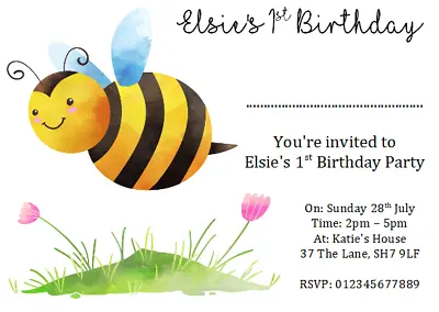 Personalised Invites Invitations Birthday Party BUMBLEBEE BEE NATURE FLOWERS • £2.49