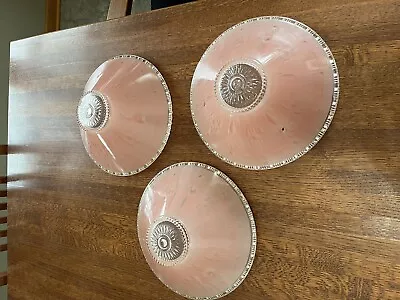 Lot ~ 3 Matching Pink Glass Ceiling Shades Light Fixture 3 Hole Art Deco Vintage • $49.99