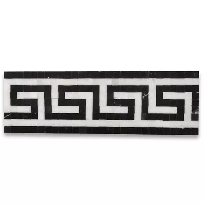 B0098P Greek Key Thassos White Nero Marquina Black Marble Mosaic Border Tile • $31.99