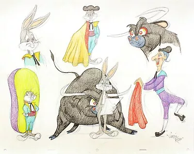 6 ORIGINAL DRAWINGS OF - Bugs Bunny In The Bull Fighter - Signed By Virgil Ross • $375