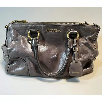 MIU MIU Double Zip Convertible Satchel Vitello Shine Grey Leather Handbag • $776.80