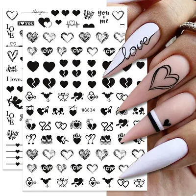 $0.99 • Buy Nail Stickers Heart Love Slider Letters Nail Decorations Valentine's Day Decals 
