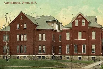 Vtg Postcard City Hospital Medical Red Brick Building Street Rome New York NY  • $4.99