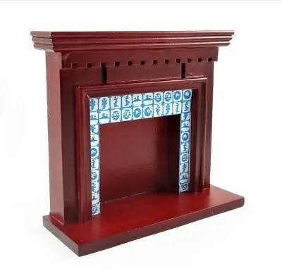 Dolls House Victorian Mahogany Delft Tile Fireplace 1:12 Scale Furniture • $13.55