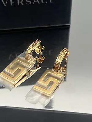 Gorgeous!* NIB Versace La Greca Gold Tone Dangle Earrings • $375