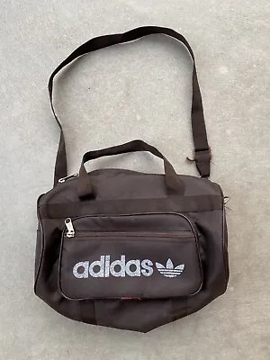 Vintage Brown Adidas Trefoil Duffel/Gym/Travel Bag Zipper -Shoulder Strap • $31.45