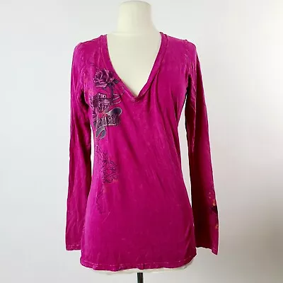 Women's Vintage Harley Davidson Long Sleeve Pink Top T-Shirt Roses Large L 2010 • $30