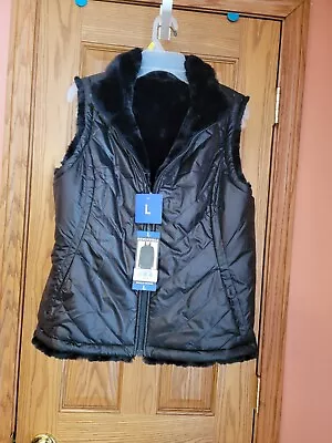 Nicole Miller Women’s Original Faux Fur Reversible Vest (BLACK LARGE) NWT • $21