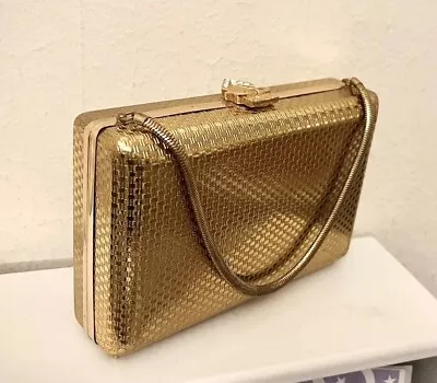 Vtg Volupté Metal Box Purse/Clutch Minaudiere Handbag Satin Lining Retro Glam!⭐️ • $55.99