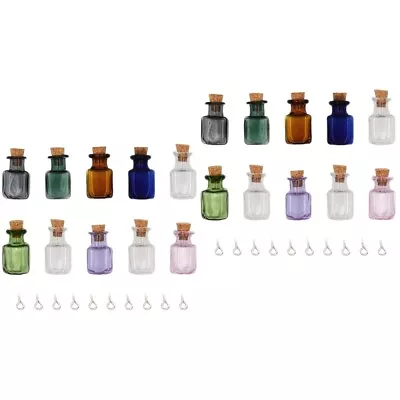  20 Pcs Small Glass Bottles Jars Chemical With Cork Stopper Cover Mini • £13.99