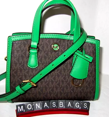 Michael Kors Brown Signature  Small Chantal Crossbody Handbag Palm Green Leather • $125.98