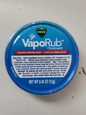 VICKS VapoRub Menthol Camphor Eucalyptus Ointment Analgesic Cough Cold Flu 12g • $6.99