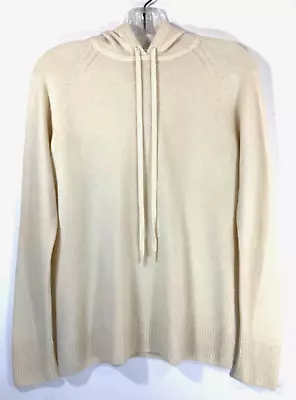 J.CREW Size M Divina 100% Italian Cashmere Popover Hoodie IVORY Style 98967 $198 • $108.90