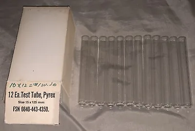 Vintage Pyrex Lab Glassware 12 Test Tubes Size 15 X 125mm Fsn 6640-443-4350 • $49.99