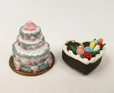 Miniature Dollhouse Accessories Food X2 Cakes Handmade Heart Disney Wedding • $7.99