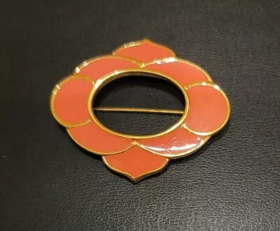 Vintage Gold Tone MONET Orange Enameled Brooch Sz 1 1/4  & 4 Gm P413 • $5