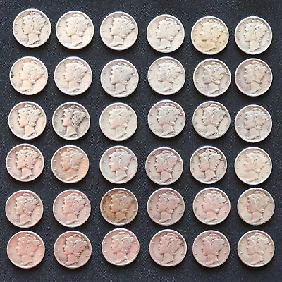 90% Silver US Coin - (36) MERCURY DIME LOT -  JUNK SILVER BULLION  • $96.99