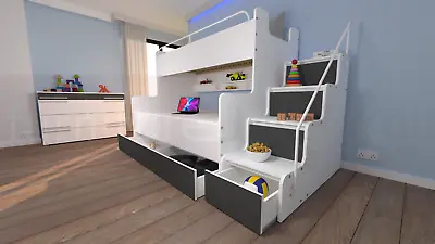 Modern Double Triple Bunk Bed High Sleeper Mid Sleeper Bed Cabin Bed Storage Bed • £739