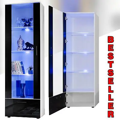 £310 • Buy Tall Display Cabinet High Gloss White Glass Shelves Furniture Modern 192cm