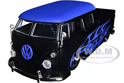 1963 Volkswagen Bus Pickup Matt Black W/flames 1/24 Diecast Model Car Jada 34232 • $19.99