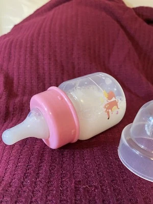 £7.74 • Buy Reborn 2oz Pink“PREEMIE NO HOLE NIPPLE” Faux Milk Baby Bottle~See Photo
