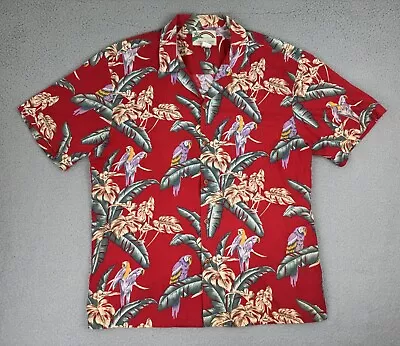 Vintage Paradise Found Shirt Mens L Red Hawaiian Button Up Parrots Magnum PI • $28